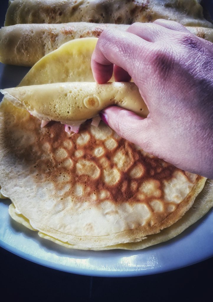 Crêpes con boudin e fonduta al tartufo